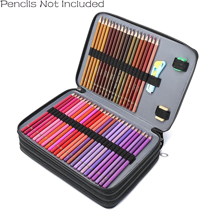 YOUNGCOL 200 Slots Colored Pencil Case Color Pencil Organizer Storage Large Capacity Pencil Case (Black + Retro Flower)