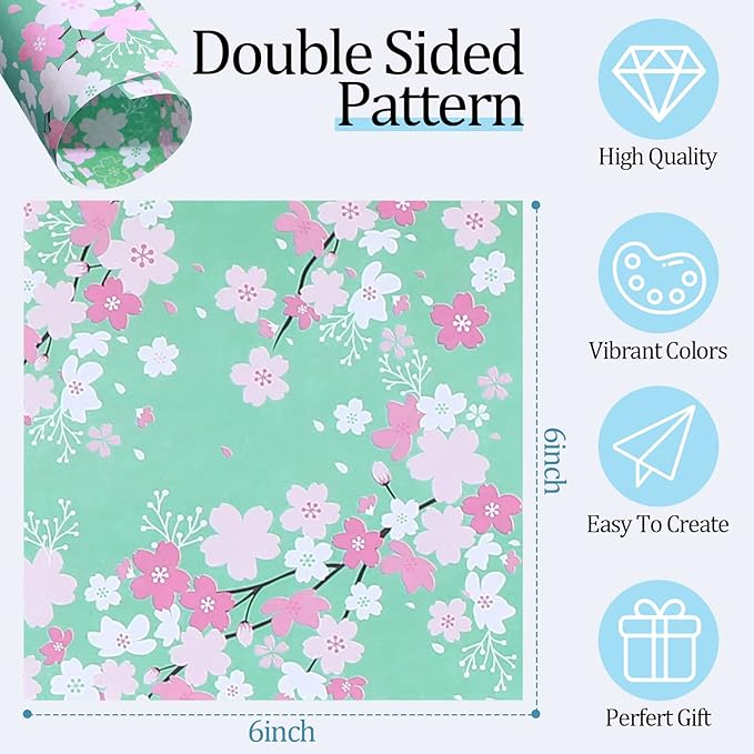 Lincia 1200 Pieces Origami Paper Kit Japanese Washi 6 Inch Square Double Sided Sheet 32 Vivid Colors Sakura Cherry Flowers Colors for Hand Crafts Project Creativity Scrapbook Paper Beginner