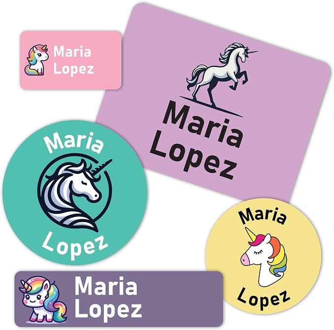 Personalized Daycare Stickers Name Labels for Kids - Custom Waterproof Name Stickers for Water Bottles, Lunch Boxes School Supplies, Clothing Tags, 30+ Designs, Unicorn