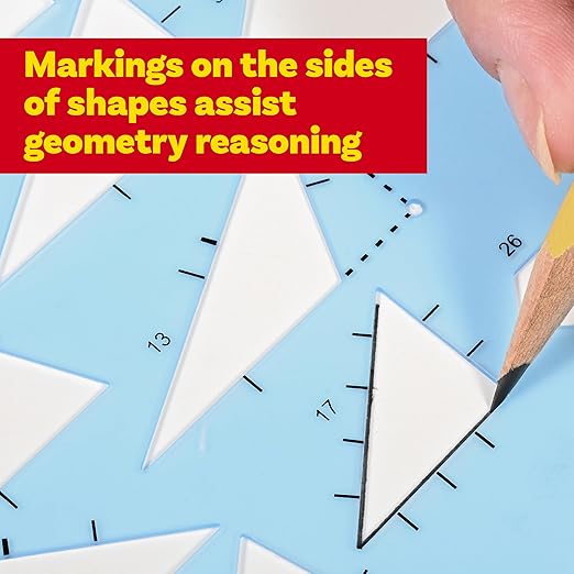 LEARNING ADVANTAGE Geometry Template | Sturdy Geometric Stencil to Draw 2D Shapes and Measure Angles | Includes Ruler and Number Line with Negative Values