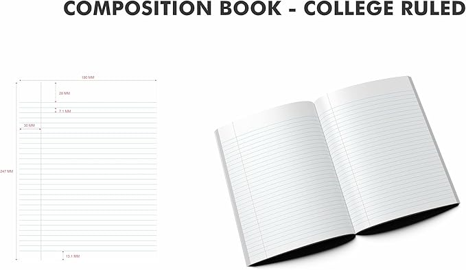 Composition Notebooks Pack of 48 College Ruled 200 Pages (100 Sheets) 9.75"x7.5" Black Marble Carbon Neutral Recyclable Paper Eco-Friendly School & Office Supplies For Students and Professionals