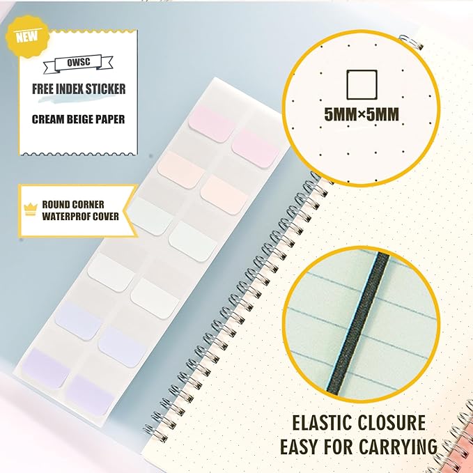 OWSC 4 Pack Dot Notebook, 5.9 x 8.3 Inches Spiral Notebooks for Work, School and Journal with 110 GSM Journal Dotted Paper, Small Notebook with 80 Sheets/160 Pages, Hardcover Dot Journal Notebook