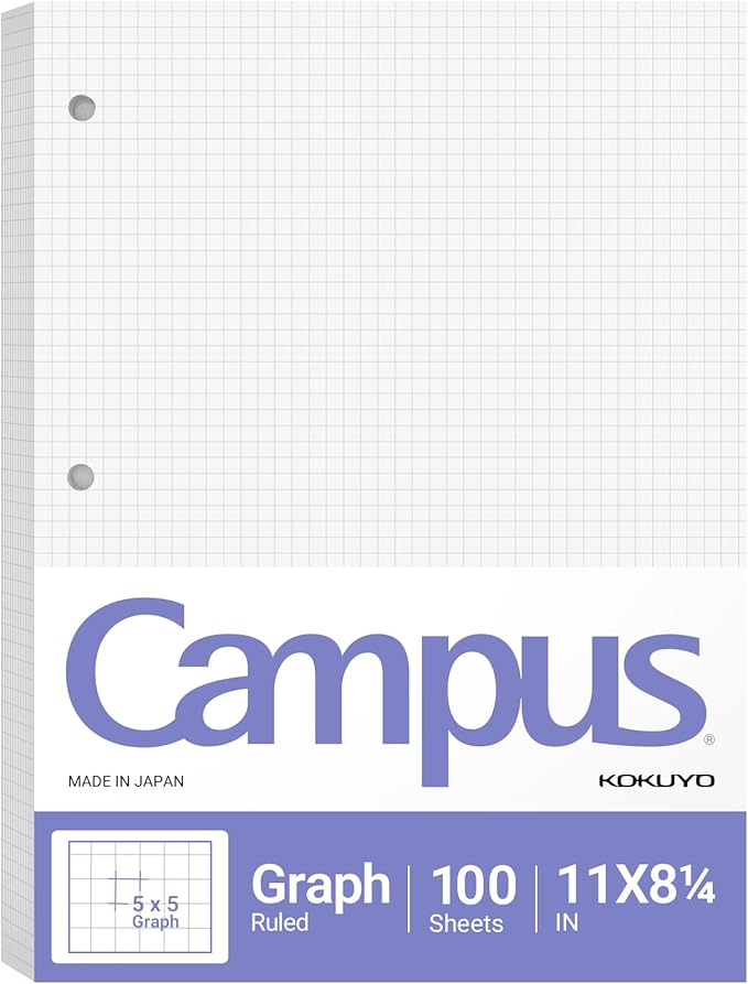 KOKUYO 5x5 Graph Paper, Loose Leaf Paper 8.25"x11", 100 Sheets, Smooth Writing Surface, Bleed Resistant Filler Paper for Math, Engineering, Art Projects. Japan Import (WSG-NO-887G2)
