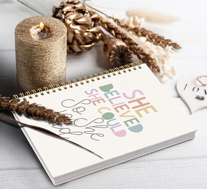 Positive Boho Rainbow Spiral Notebook,She Believed She Could So She Did,Inspirational Gifts for Women Teen Girls,Hardcover College Ruled Spiral Notebook Journal for Work School Student Teacher