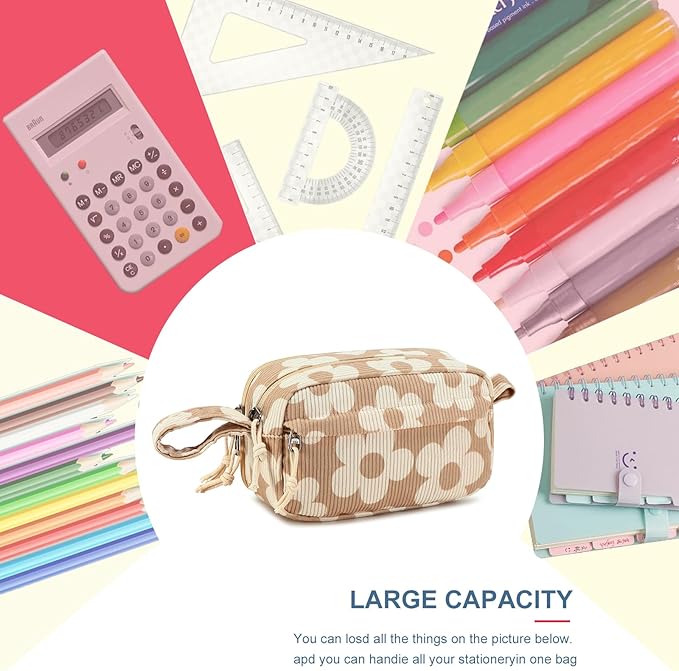 Bluboon Big Capacity Pencil Case Pencil Pouch Pen Case School Supplies Cute Pencil Box Pencil Bag for Teen Girls Boys Women Man (Flower Brown)