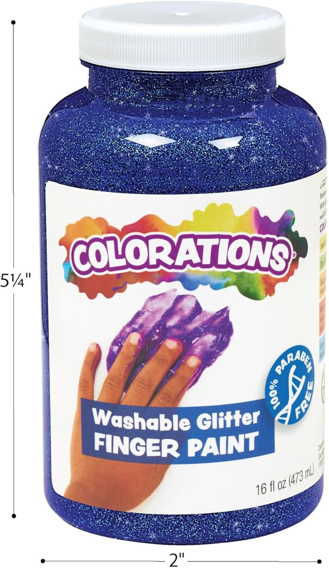 Colorations Paraben-Free Washable Glitter Finger Paint, Green, 16oz - Non-Toxic and Made in the USA