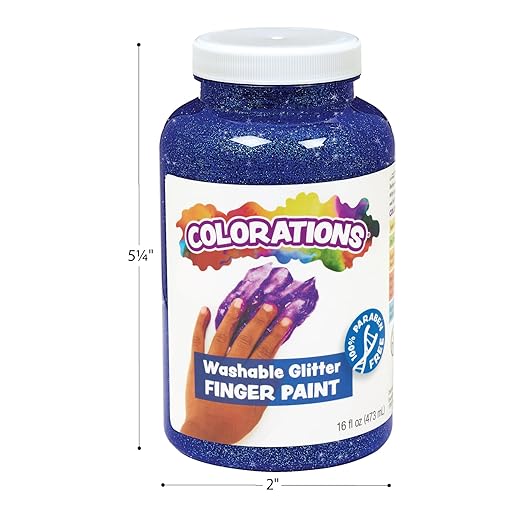 Colorations Paraben-Free Washable Glitter Finger Paint, Set of 5-16 oz.