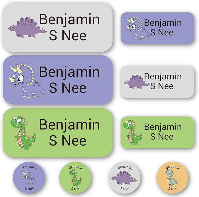 Personalized Kids Name Labels – Waterproof Custom Stickers for Daycare & School, 117 Pack, Dishwasher & Laundry Safe (Dinosaur-2)