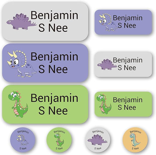 Personalized Kids Name Labels – Waterproof Custom Stickers for Daycare & School, 117 Pack, Dishwasher & Laundry Safe (Dinosaur-2)