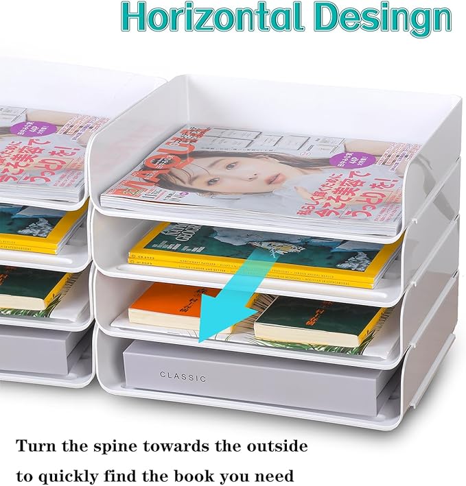 4 Tiers Stackable A4 Paper Trays, Office Desk File Holder, Tidy File Document Letter Book Paper Organizer (4 Tiers,White)