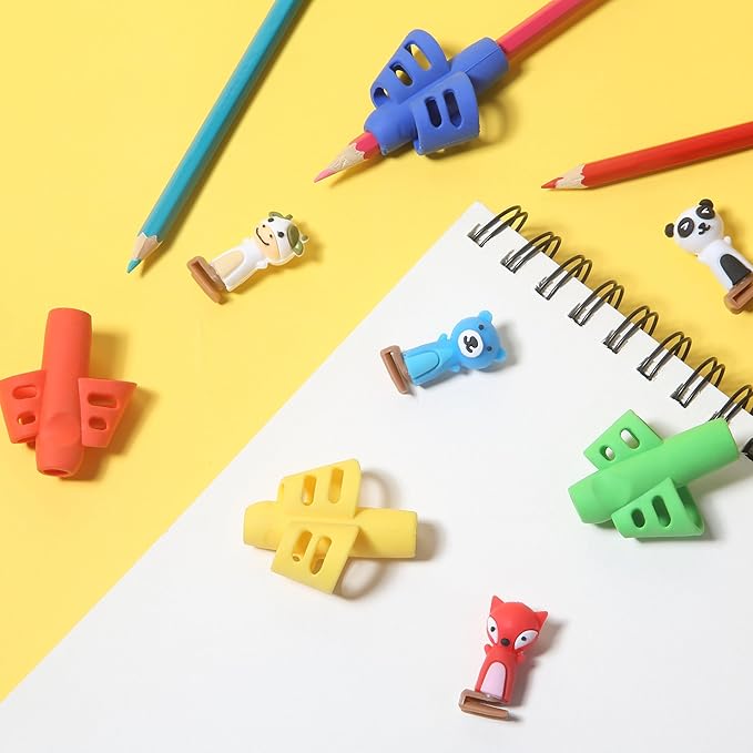 Mr. Pen- Pencil Grips for Kids Handwriting, 4 Pack with 4 Clips, Bright Colors, Flexible Silicon Pencil Holder for Kids, Right & Left-Handed