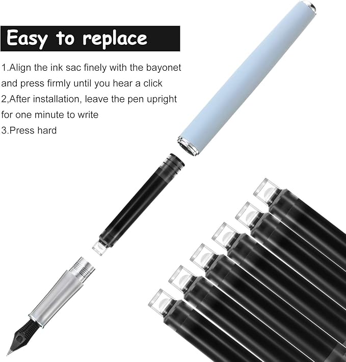 60 Pieces Fountain Pen Ink Pen Ink Cartridges Fountain Pen Refill Short Cartridges with 3.4 mm Bore Diameter for Calligraphy Pen and Fine Writing 2 x 0.28 Inch/ 5.1 x 0.7 cm (Black)