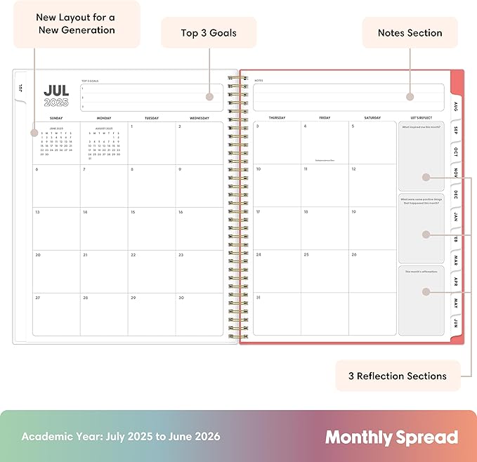 Blue Sky Gen Z 2025-2026 Weekly and Monthly Academic Year Planner Calendar, July 2025 - June 2026, 8.5" x 11", Flexible Interchangeable Cover, Wirebound, Laminated Tabs, Storage Pocket, Gladys