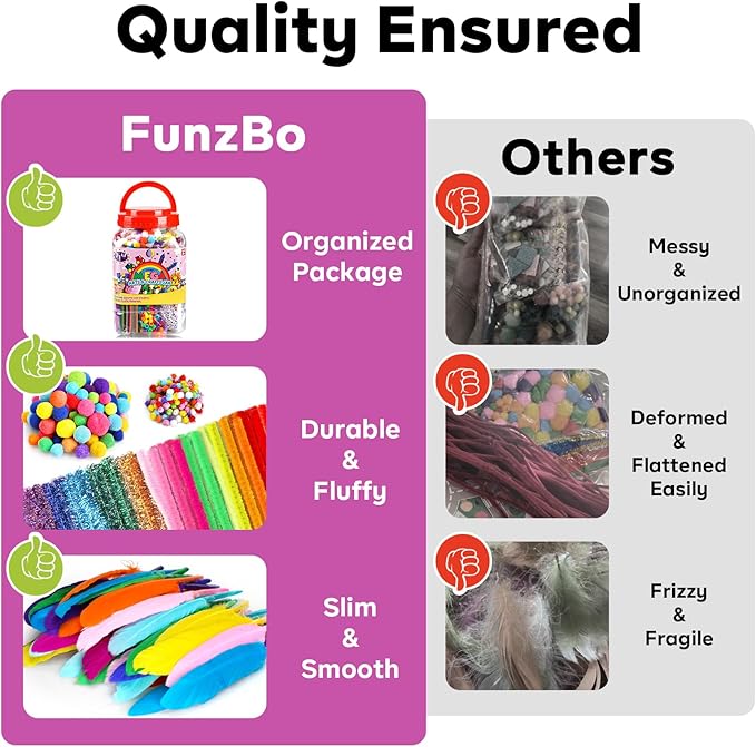 FUNZBO Arts and Crafts Supplies for Kids -Toddlers Craft Kit with Glitter Glue Stick, Pipe Cleaners, Popsicle Sticks, Pompoms & Stickers, Homeschool Supplies, Toys Crafts for Girls Age 4+