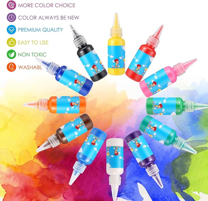 Finger Paint, Kids Finger Paint, Non Toxic Finger Paints for Toddlers 1-3, Washable Finger Paints for Toddlers, 12 Colors, 30ml Each