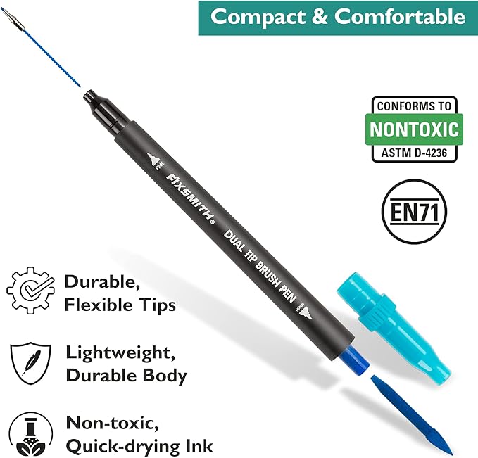 FIXSMITH 24 Brush Markers for Adult Coloring Books, Coloring Markers for Adults Lettering, Dual Tip Brush Pens School Classroom Art Supplies, Drawing Pens for Art, Journal Planner, Doodle