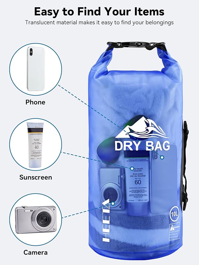 HEETA Dry Bag Waterproof Backpack with Phone Case 5L/10L/20L/30L/40L | Roll Top Lightweight Dry Storage Bag for Women Men, Travel Boating Kayaking Paddle Board Camping Beach Essentials Accessories