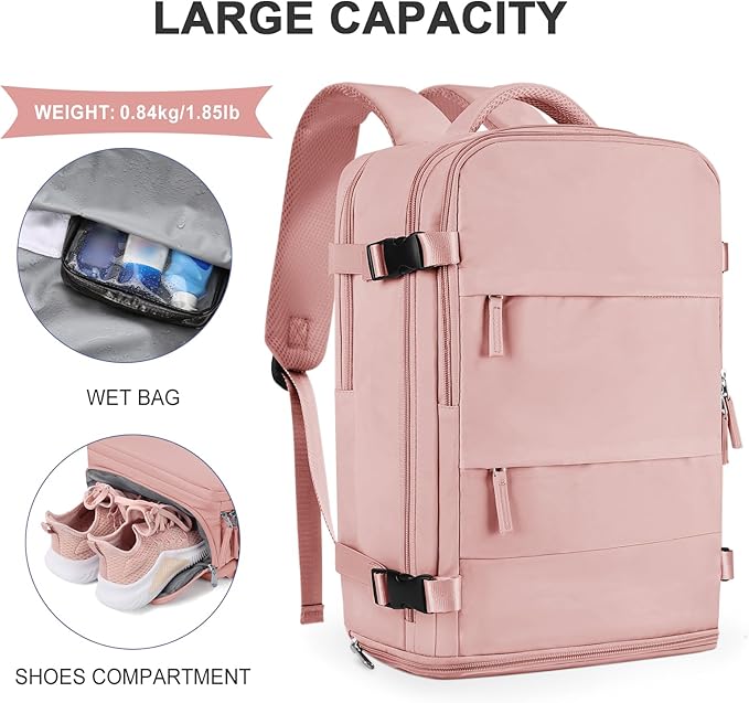 coowoz Large Travel Backpack For Women Men,Carry On Backpack Flight Approved,Hiking Backpack Waterproof Outdoor Sports Rucksack Casual Daypack Fit 15.6 Inch Laptop Shoes Compartment