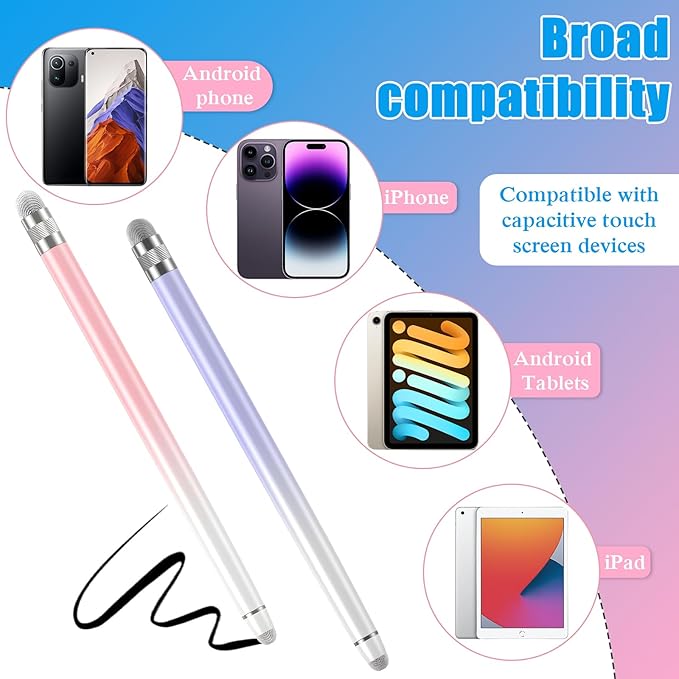 Bopomofo 2PCS Stylus Pens for Touch Screens,Stylus Pen for iPhone/iPad/Tablet Android/Microsoft Surface,Compatible with Touch Screens(White Pink/White Purple)