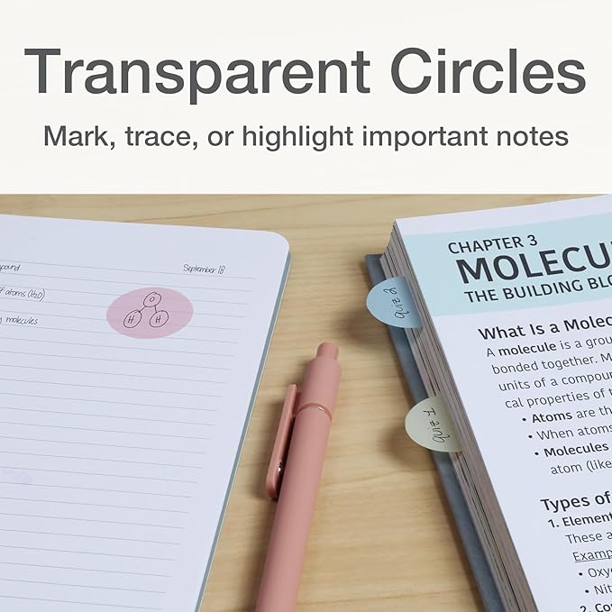 Redi-Tag Transparent Sticky Notes, 12 Pads Per Pack, Circle Sticky Notes, Round Adhesive Notes, Small Sticky Tabs for Organizing, 1 inch Diameter, 12 Pastel Colors (1016719)