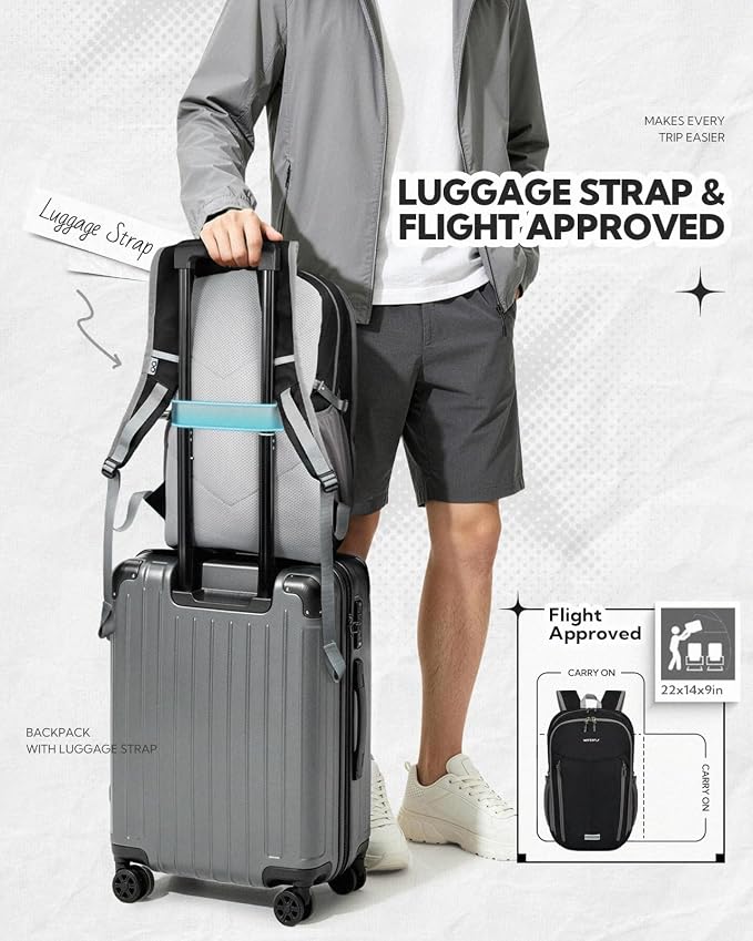 WATERFLY Lightweight Packable Backpack, 25L Small Foldable Travel Daypack | Large Opening Pocket with Luggage Strap, Breathable Back Pad, Easy to Fold, Compact Day Pack for Hiking Outdoor
