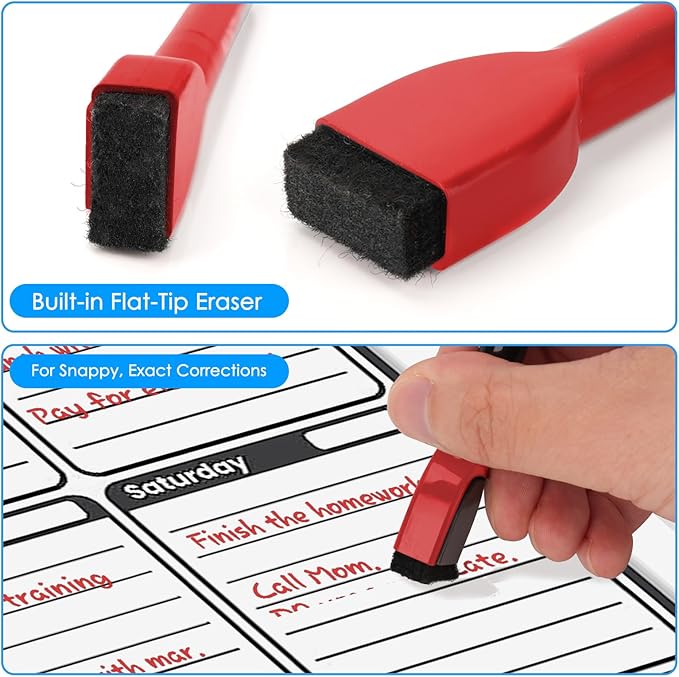 maxtek Dry Erase Markers - 6 Count Red Magnetic Dry Erase Markers Fine Tip with Eraser, Low Odor Whiteboard Markers for Calendar Boards