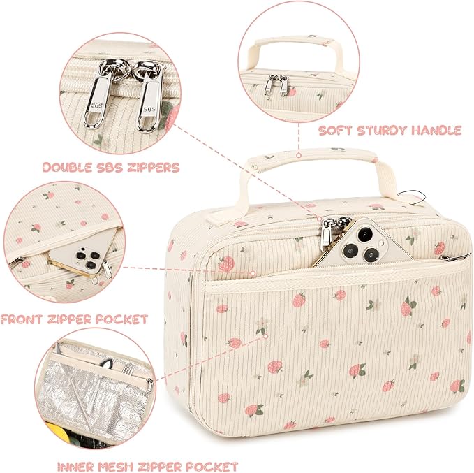 Lunch Bags for Kids Girls Insulated Lunch Boxes Corduroy Cooler Toddler Lunch Tote Bag Thermo Picnic Bag for School Children