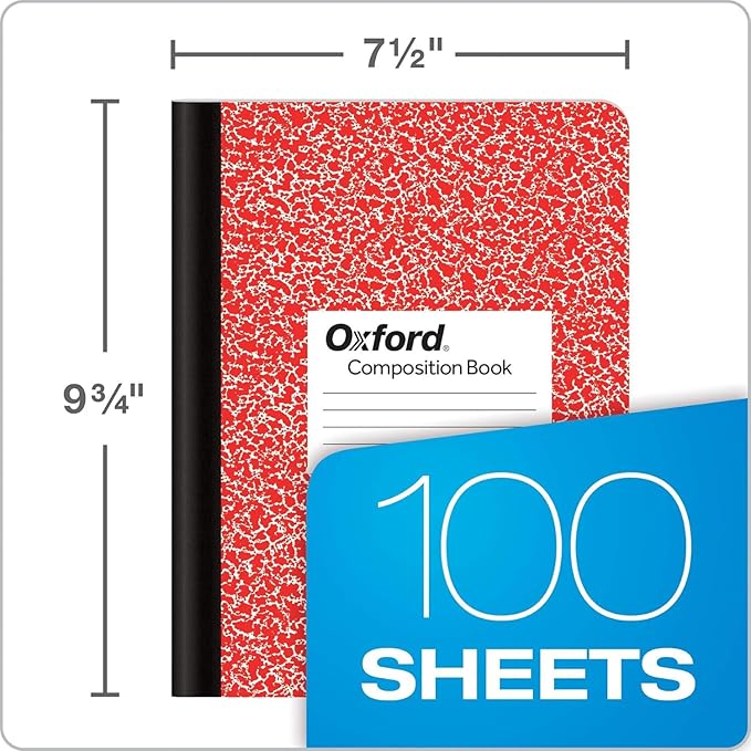 Oxford Composition Notebooks - Assorted Colored Marble Cover Wide Ruled Notebook - 9-3/4" X 7-1/2", Pack of 12 (100 sheets)