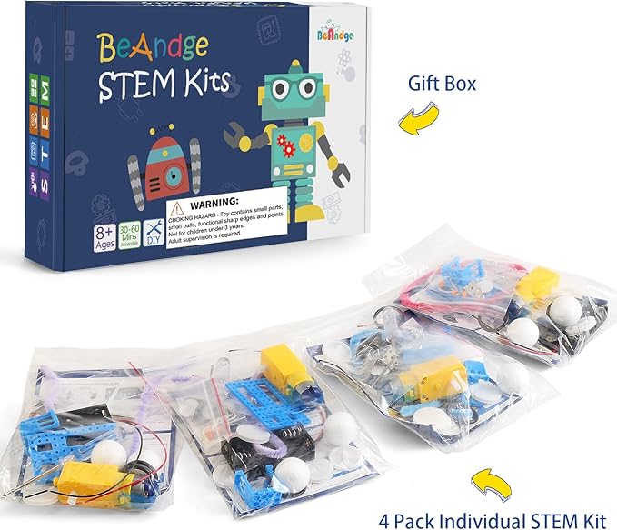 4 Set Bulk Robot Kits for Kids 8-12, STEM Crafts Robotics Science Projects STEM Toys for Boys Girls, Electronics Building Craft Kit Classroom Activities 1st 2nd 3rd Grade 8 9 10 11 12 Year Old