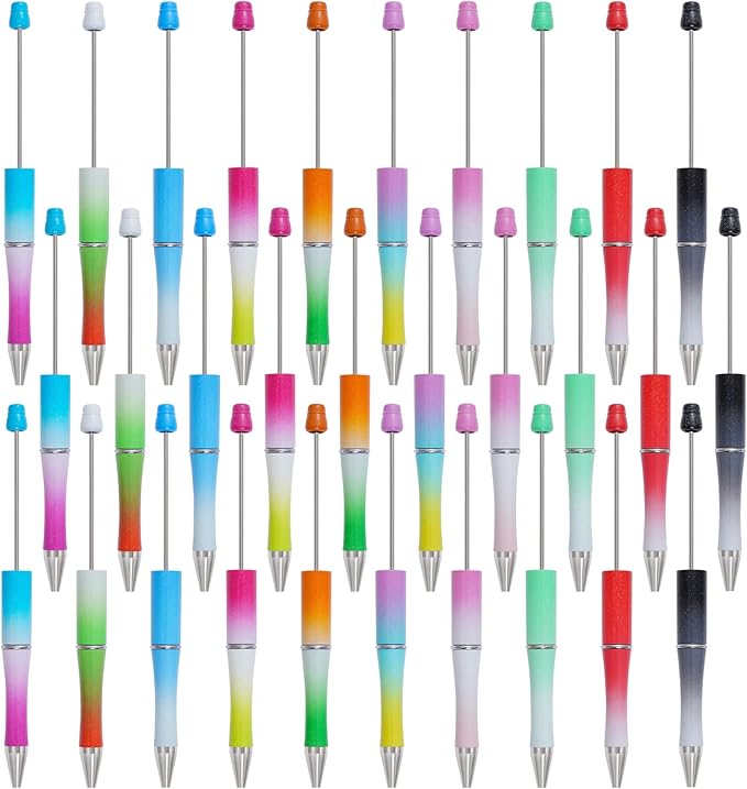 jiebor 30Pcs Beadable Pens Plastic Bead Ballpoint DIY Cute Cool Pens Black Ink for Women Men Bridal Graduation Gift Office Supplies Gradient Colors
