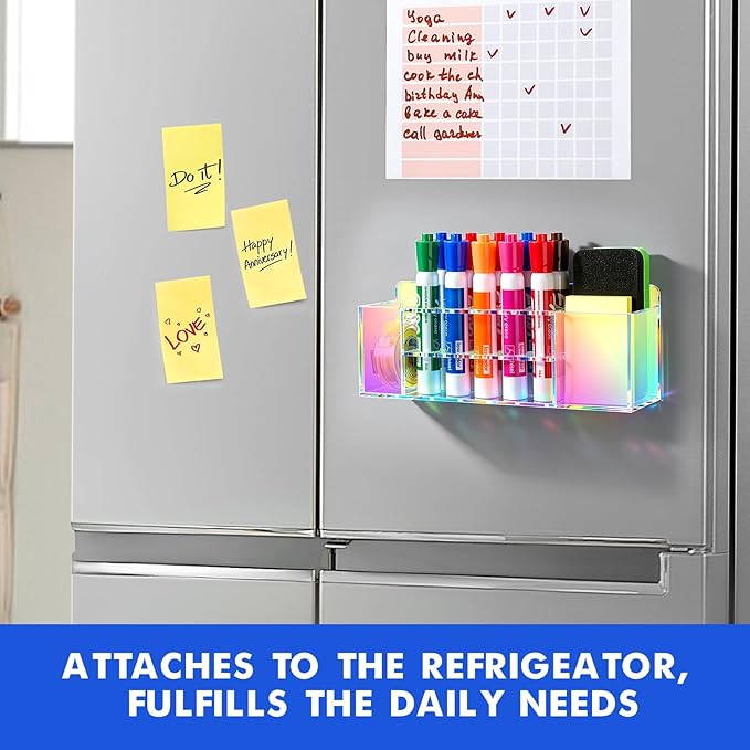 Magnetic Dry Erase Marker Holder for Whiteboard, Wall Mount Pen Holder for Refrigerator, Clear Pencil Holder for Fridge, Strong Magnet Locker Organizer for Classroom(Colorful)