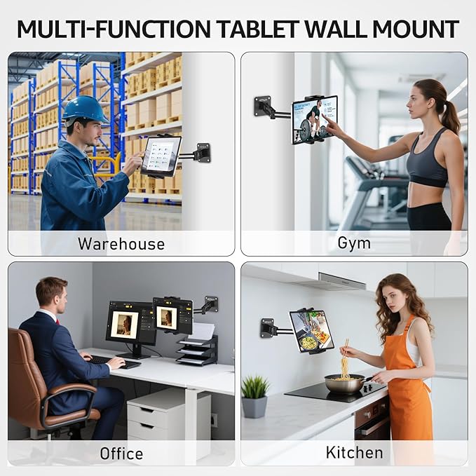 Urmust Tablet Wall Mount Holder for iPad, 360 Rotation Adjustable Stand with Aluminum Extendable Arm, Compatible with iPad mini/Air/Pro/Galaxy Tab/Kindle, All 4.7-15.6" Phones & Tablets