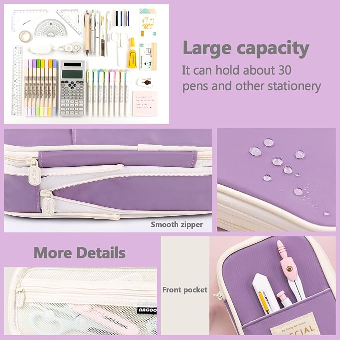 MAMUNU Expandable Pencil case with compartments, Large Capacity Pencil Cases Pencil Bag Pouch Adults, Portable Pencil Case Large School Stationery Organizer, Makeup Cosmetic Bag, Purple