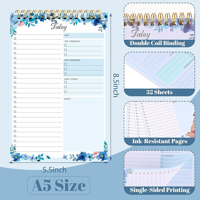 Thboxes 2 Packs To Do List Notepad, 104 Pages To Do List Notebook A5 Undated Daily Planner Notepad with Task Checklist Home Office School Supplies