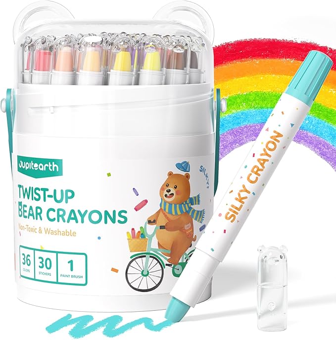 JUPITEARTH 36 Color Twist Crayons for Toddlers 1-3 and Kids 4-8, Non-Toxic Washable Crayons 2-4, Ultra-Silky Easy-Grip Art Supplies, Ideal Coloring Gift for Boys and Girls