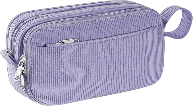TESAFNG Corduroy Pencil Case, Large Capacity Pencil Pouch with 4 Compartments, Cute Soft Aesthetic Stationery Pen Bag Organizer with Zipper, Portable School Supplies for Teen and Adult Girls, Purple