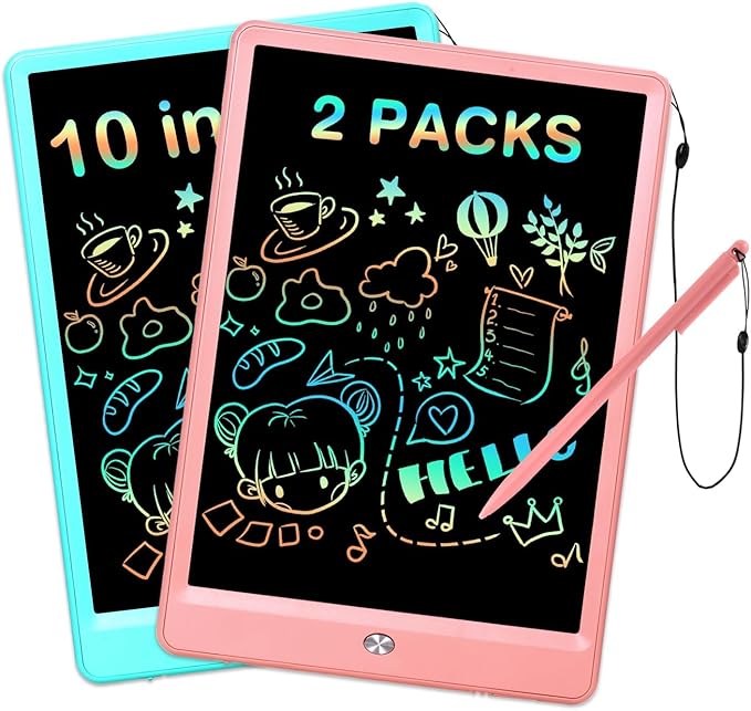 EooCoo LCD Writing Tablet for Kids, 10 Inch Colorful Doodle Board Drawing Pad 2 Pack, Learning Toys for Toddlers, No Mess Coloring Books for Travel, Easter Basket Stuffers