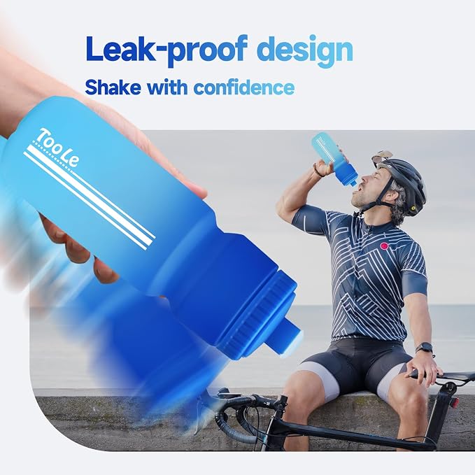 TooLe 24oz Bike Water Bottle, Squeeze Water Bottle Leakproof BPA Free | with Capacity Scale w/Pull Top Lid, Reusable, for Bicycle, Gym,Camping, Hiking 2 Pack