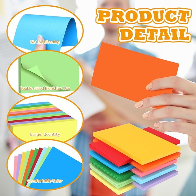 BIGNC 300 PCS Colored Index Cards, 3x5 Inch Blank Note Cards Study Cards Flash for Studying Learning, Memo Scratch Pad