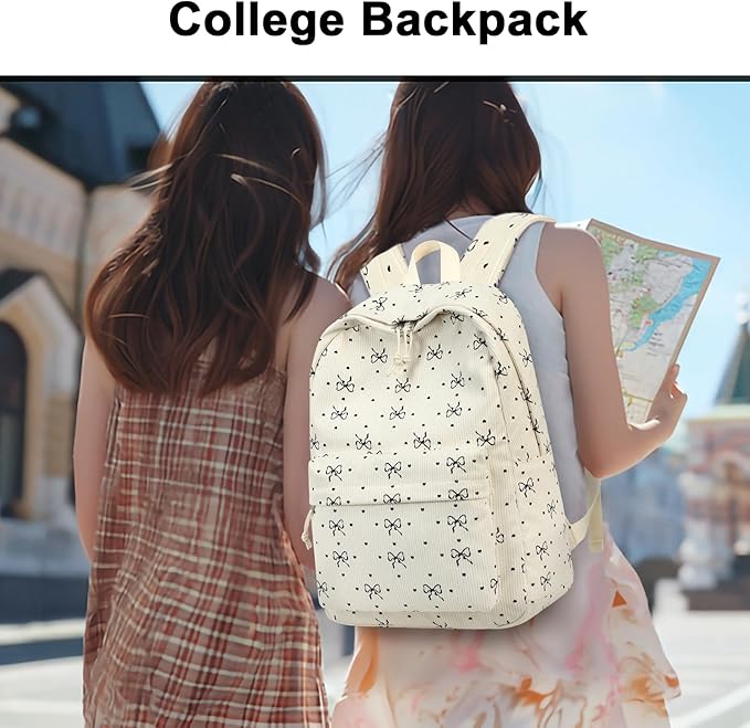 BTOOP School Backpack for Teens Large Corduroy Bookbag Lightweight 15.6 inch Laptop Bag for Girls Women Casual High School College