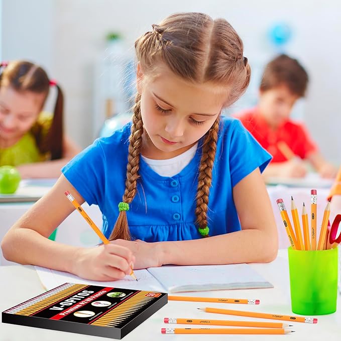 V-Opitos Wood-Cased #2 HB Pencils, 50 Pack Bulk Yellow Pencils with Erasers, Pre-Sharpened, School Classroom Teacher Supplies for Writing, Drawing and Sketching