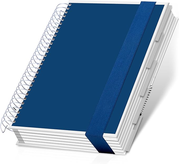 Yoment 5 Subject Notebook College Ruled, 300 Pages Spiral Notebook with Removable Divider Tabs，Hardcover 8 x 10 Inches College Ruled Journal 1 Inner Pocket for School College Work Office Home,Blue