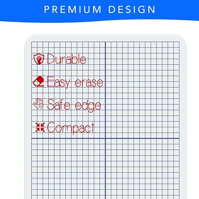 Grid Whiteboard, 9 x 12 Graph Board, 2 Pack Double Sided Dry Erase Board for Students and Kids