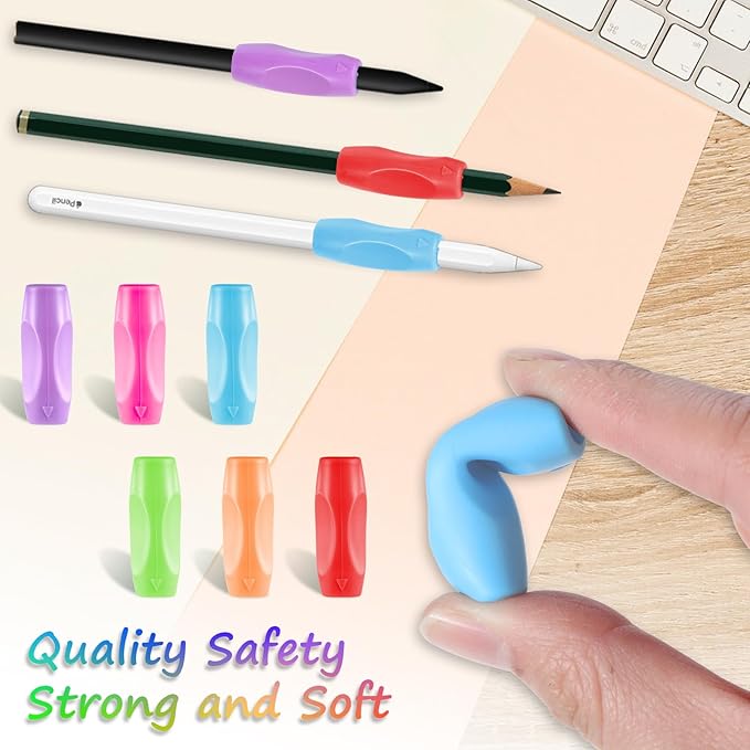 12PCS Silicone Grippers for Pencil with 3 Concaves, Multicolour Comfort Grip for Pencil Pen Ergonomic Writing Aid for Adult Student Writing Drawing Stylus