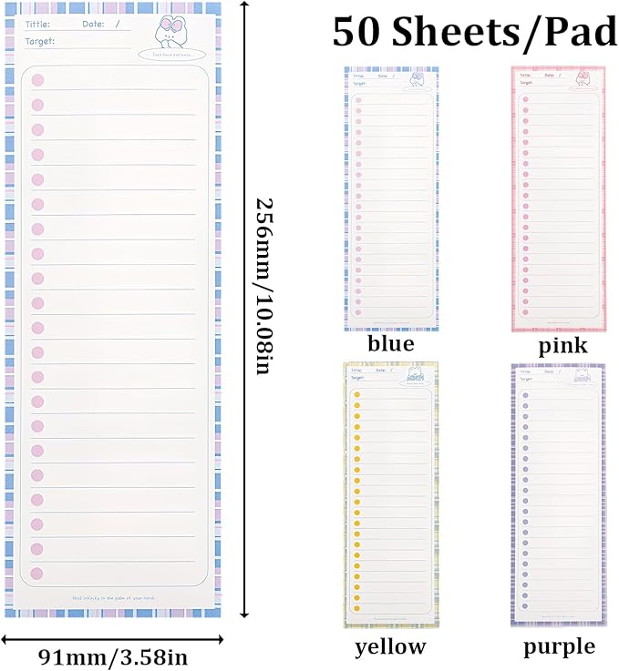 4 Pack Long Narrow Notepads - Memo Pads for Notes | 50 Sheets Each, No-Adhesive Sticky Notes Alternative for Daily Planning & Lists (Bear & Bunny, Lined)
