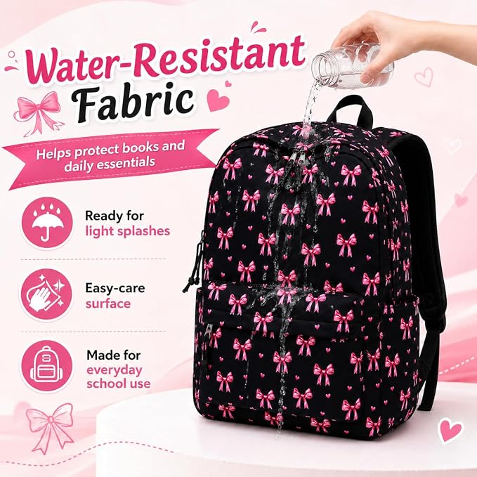 LOIDOU Backpack for Girls School Backpacks Bookbags for Elementary Middle School Women Laptop Backpacks (Bow Tie Black, L-17)
