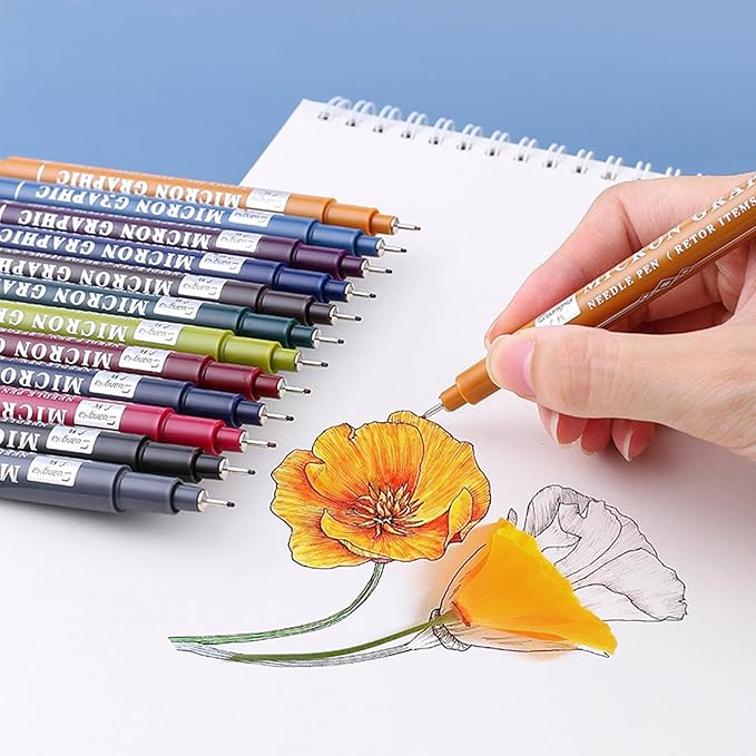 Kander- Colored Fineliner Pens, 12 Pack, 0.5mm, Ergonomic Triangular Barrels, Smooth Writing Pens for Journaling, Note-Taking, Coloring, Sketching, Planning & Art Projects