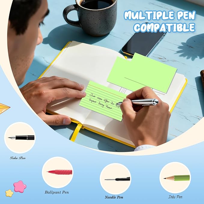 Green Index Cards 3x5, 250 Count Notecards 3x5 Lined, 3 x 5 Index Cards Ruled Flash Cards for Studying, 3 x 5 Index Note Cards Flash Paper Bulk Study Card Index Card for Learning Taking Notes to-Do