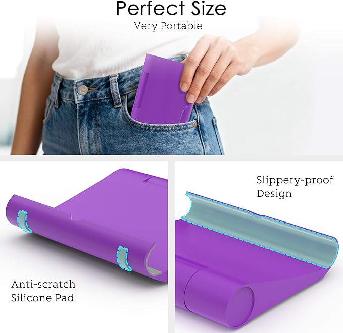 Cell Phone Stand for Desk, Foldable and Adjustable Multi-Angle Holder Dock, Universal Compatibility for Most Phone and Tablet, Portable and Sturdy Design for Office and Home (Purple)