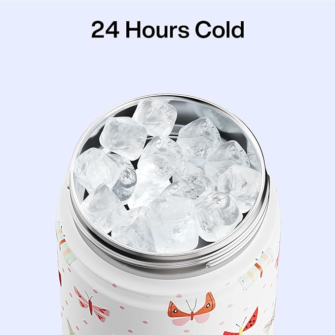 ENCOOL Insulated Water Bottle with Straw Stainless Steel Water Bottle, Leak-Proof, BPA-Free, Double Wall Vacuum Keeps Cold for 24 Hours for Sports, Travel, School (26 oz, Cute Butterfly)